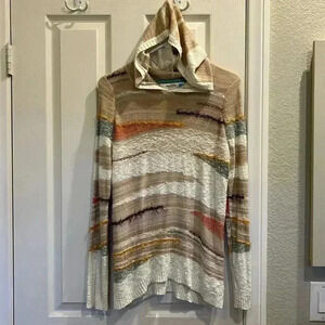 Anthropologie Knit Sweater Neutral Geometric Hoodie Pullover Boho Medium